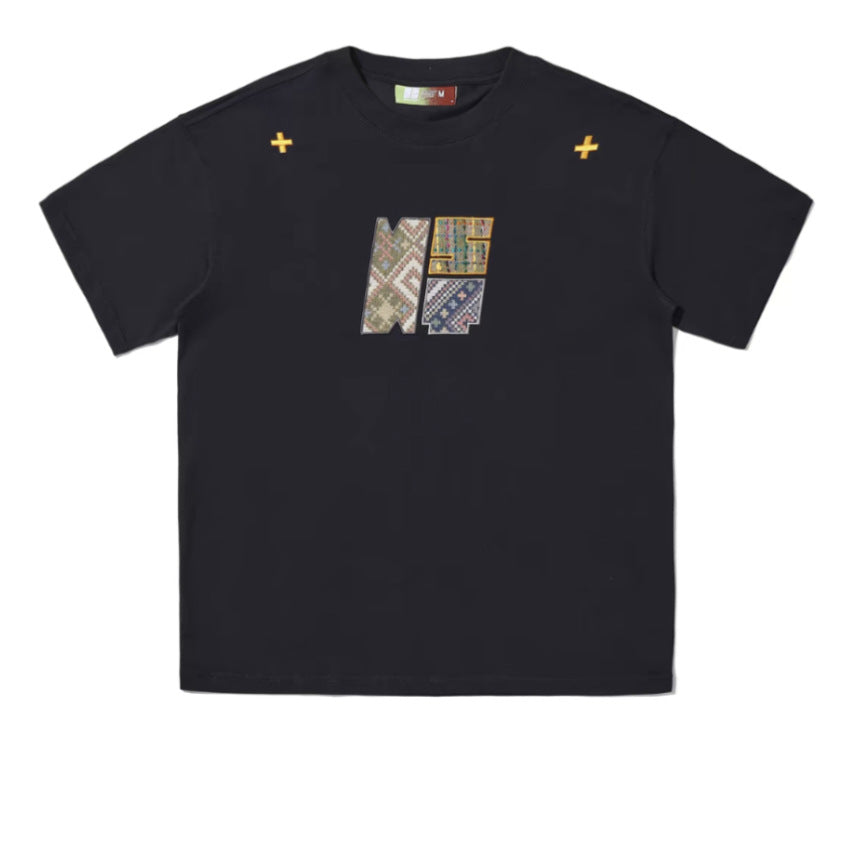 Paste Cloth Embroidery Retro Loose Casual All-match Short-sleeved T-shirt