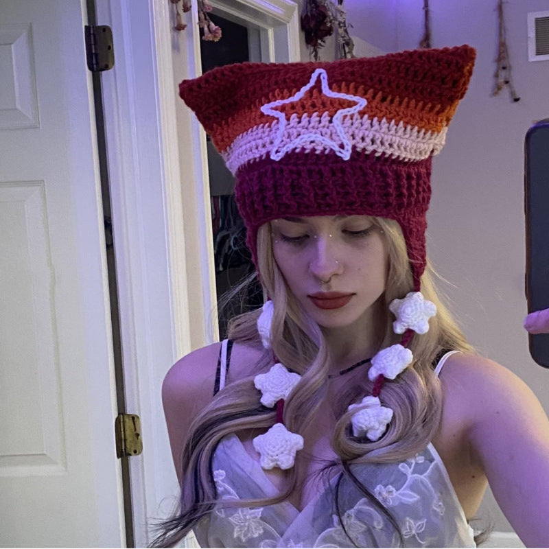 Hand Knitted Striped Woolen Cap