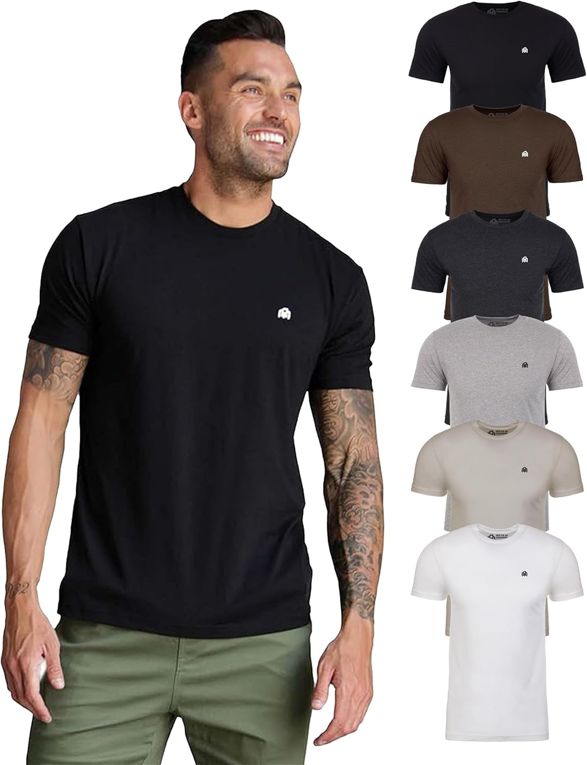 Mens T Shirt with Logo - Short Sleeve Crew Neck Soft Fitted Tees S - 4XL Fresh Classic Basic Tshirts