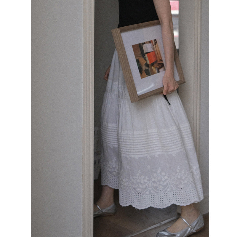 Women's Fashion Heavy-duty Pleated Embroidered High Waist Skirt