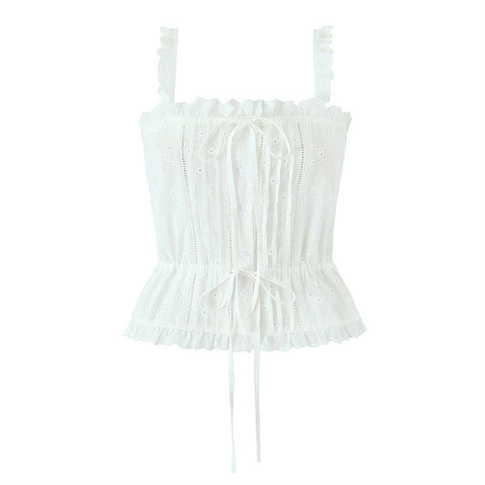 Cotton Embroidered Sleeveless Top Skirt Culottes