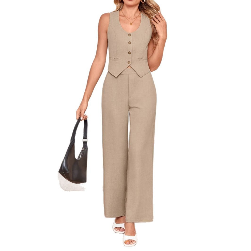 Two-piece Suit Blazer Waistcoat And Wide-leg Pants