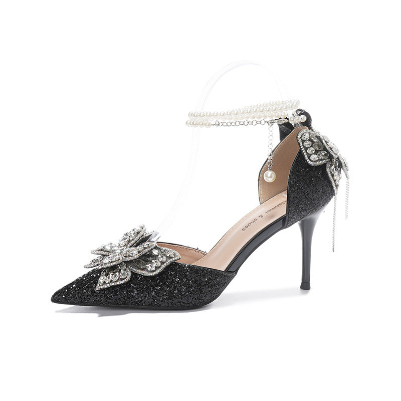 Sequin Rhinestones Bow Tassel Hollowed Sandals