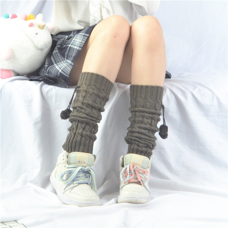 Women's Korean Style Knee Pad Fur Ball Knitted Socks
