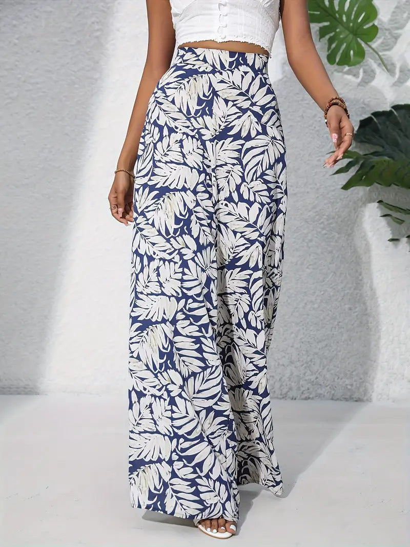 Printed Casual High Waist Wide Leg Pants Trousers