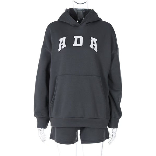 Casual And Versatile Letter Loose Hoodie With Fleece Lining For Women