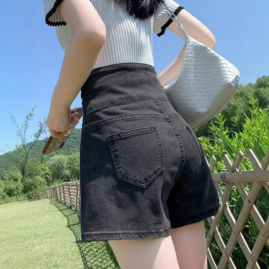 Womens Retro Ultra-High-Waist Denim Shorts
