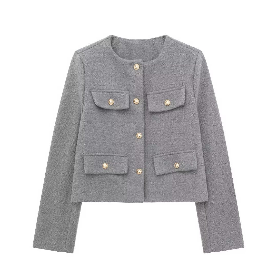 Fashion Casual All-match Flip Trim Short Coat