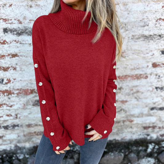 Casual Turtleneck Button Women's Sweater