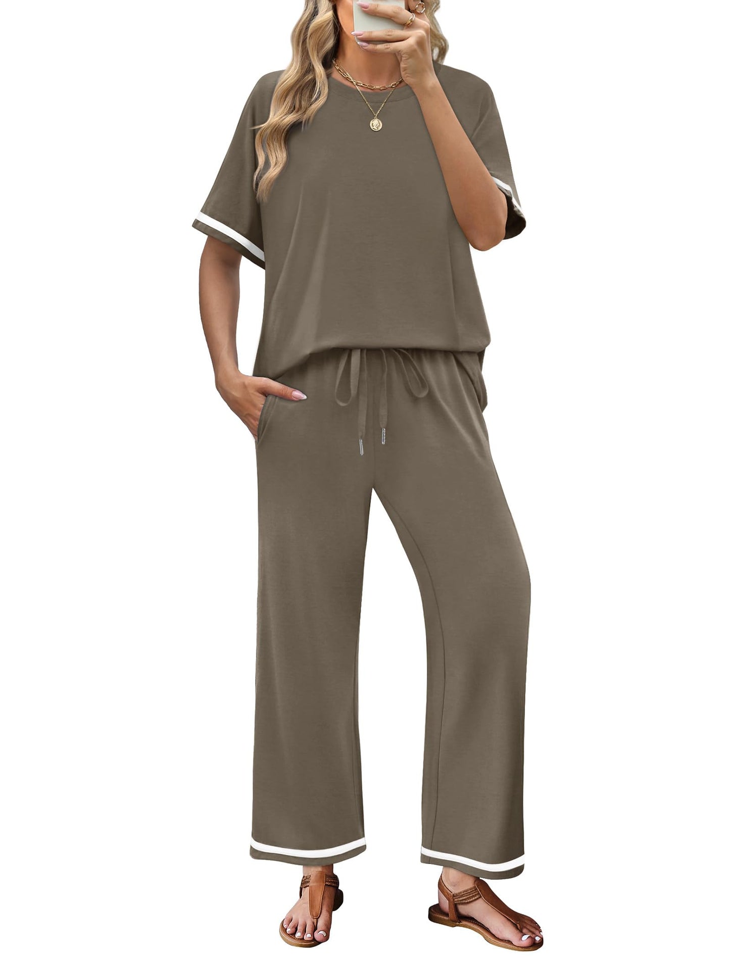 Elegant  Casual  Comfortable Pants And Short-Sleeve Top Two-Piece Set For Women