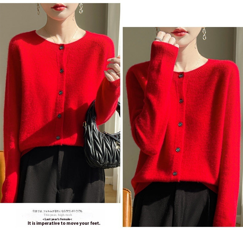 Round Neck Sweater Women's Simple All-match Cashmere Knitted Cardigan
