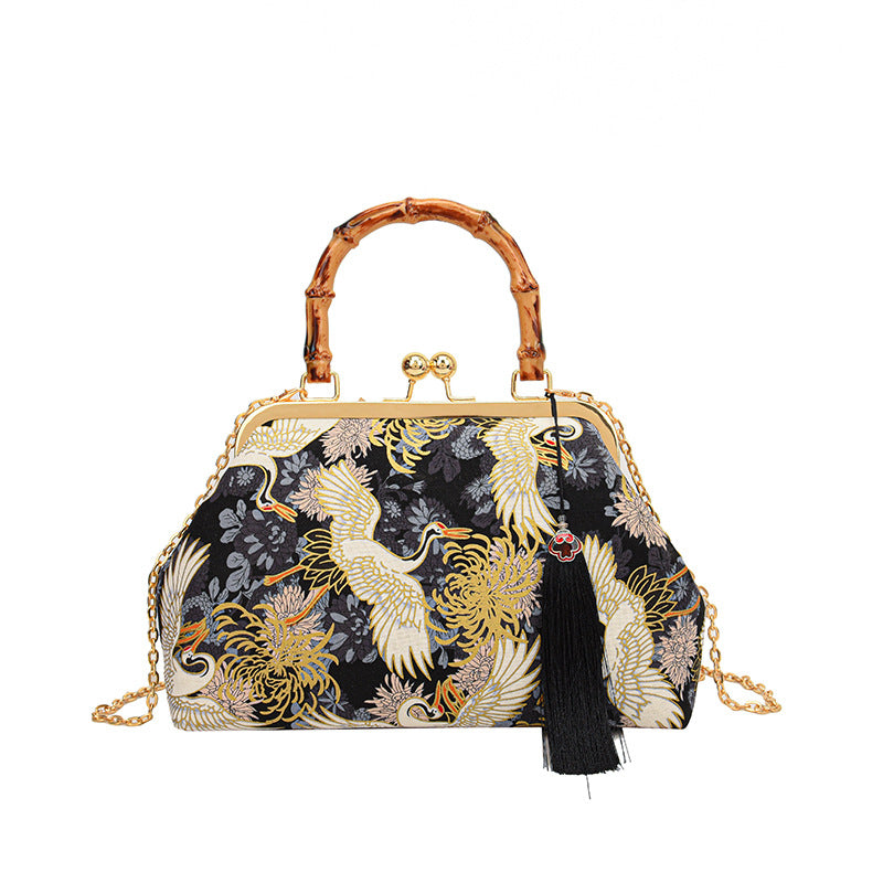 New Chinese Style Retro National Style Embroidered Clutch Bag Red-crowned Crane Handbag