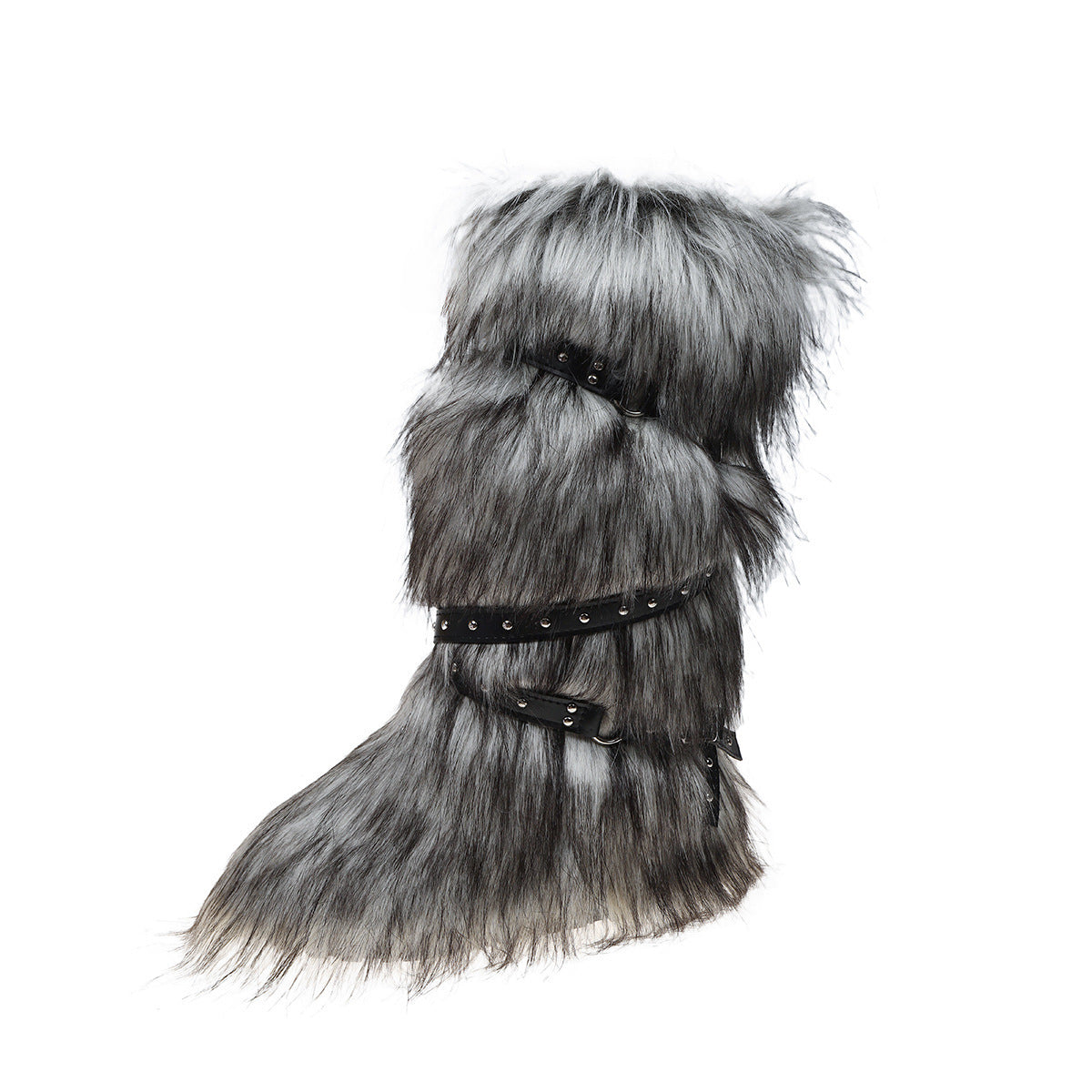 Fur-lined Tall Boots With A Cross-strap Buckle