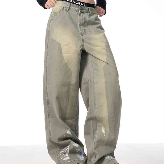 Amerikanske retro washed cargo bukser med blækstænk og lige ben