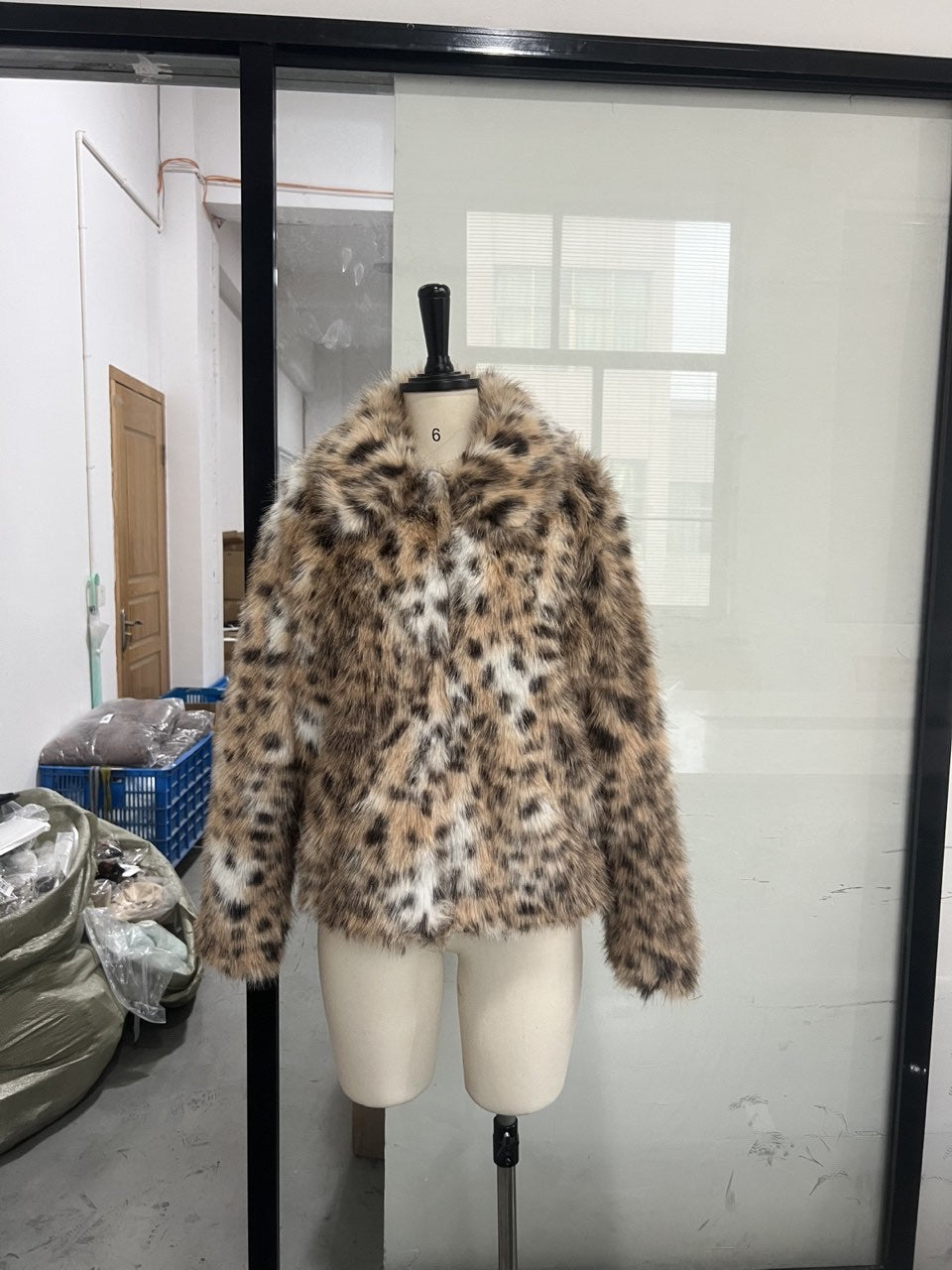 Womens Leopard-Print Casual Collared Warm Coat