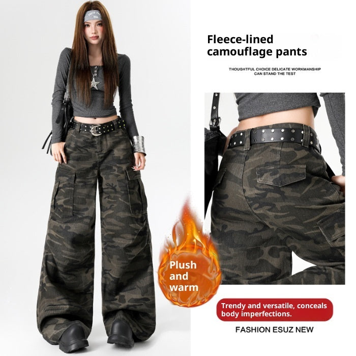 Fleece-lined Extra-thick Loose-fit Casual Long Denim Jeans