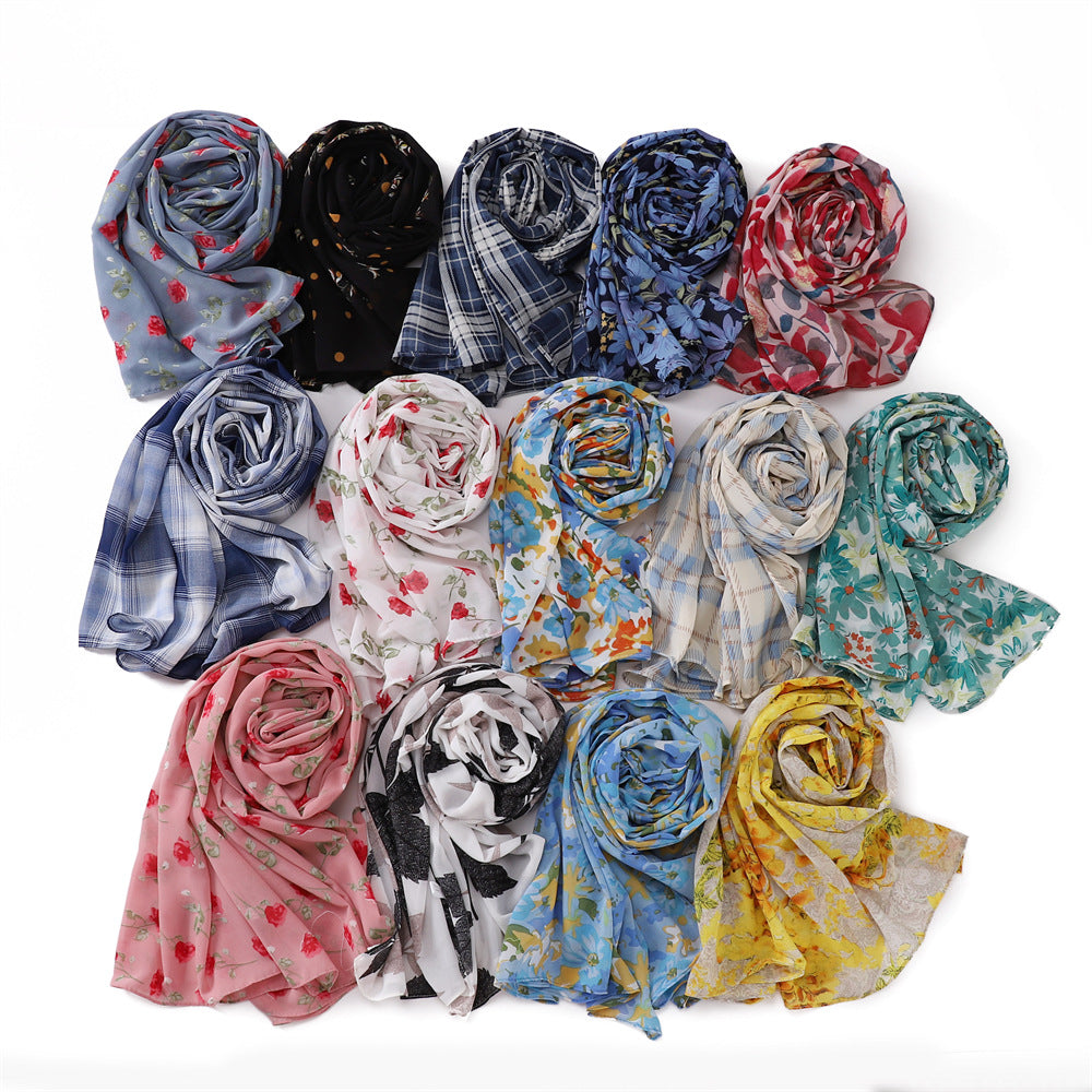 Internet Celebrity Golden Battle Robe Plaid Maple Leaf Shawl Chiffon Printed Scarf