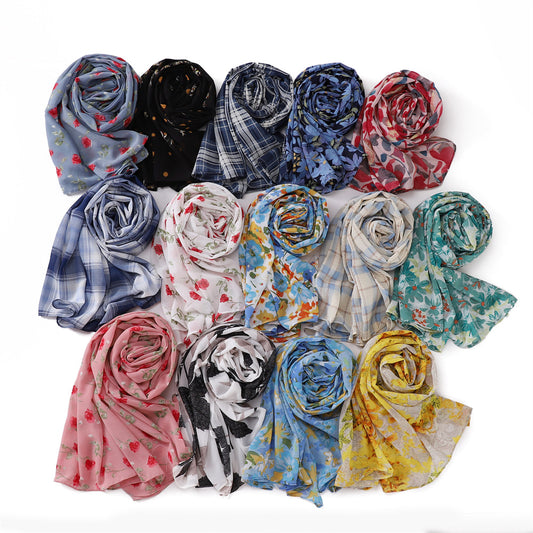 Internet Celebrity Golden Battle Robe Plaid Maple Leaf Shawl Chiffon Printed Scarf
