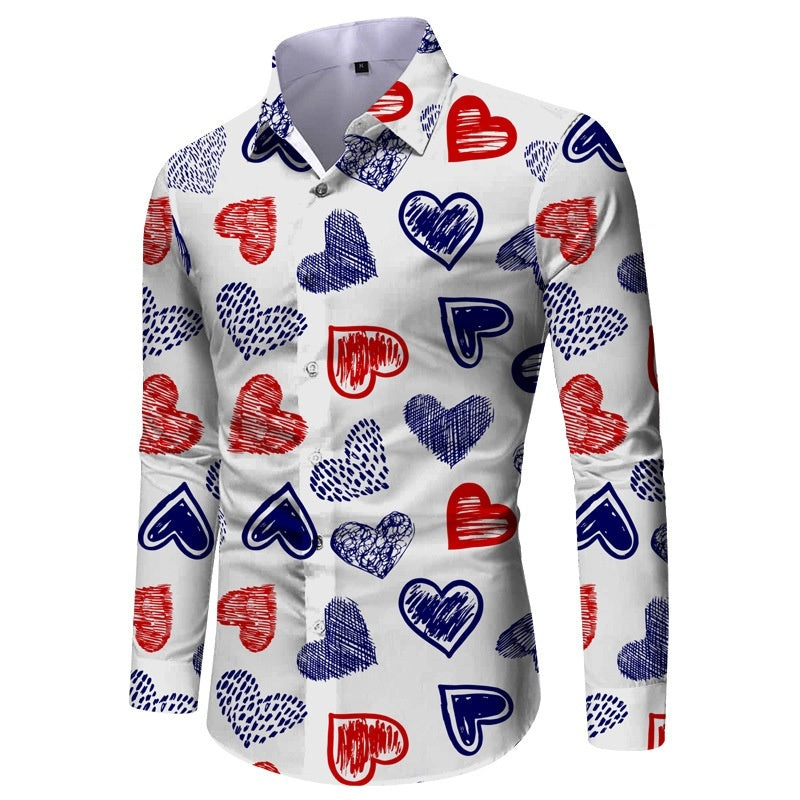 Mens Fashionable Printed Casual Slim-Fit Shirt