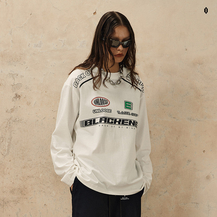 Locomotive Style Printed Loose Round Neck Long Sleeve Sweater