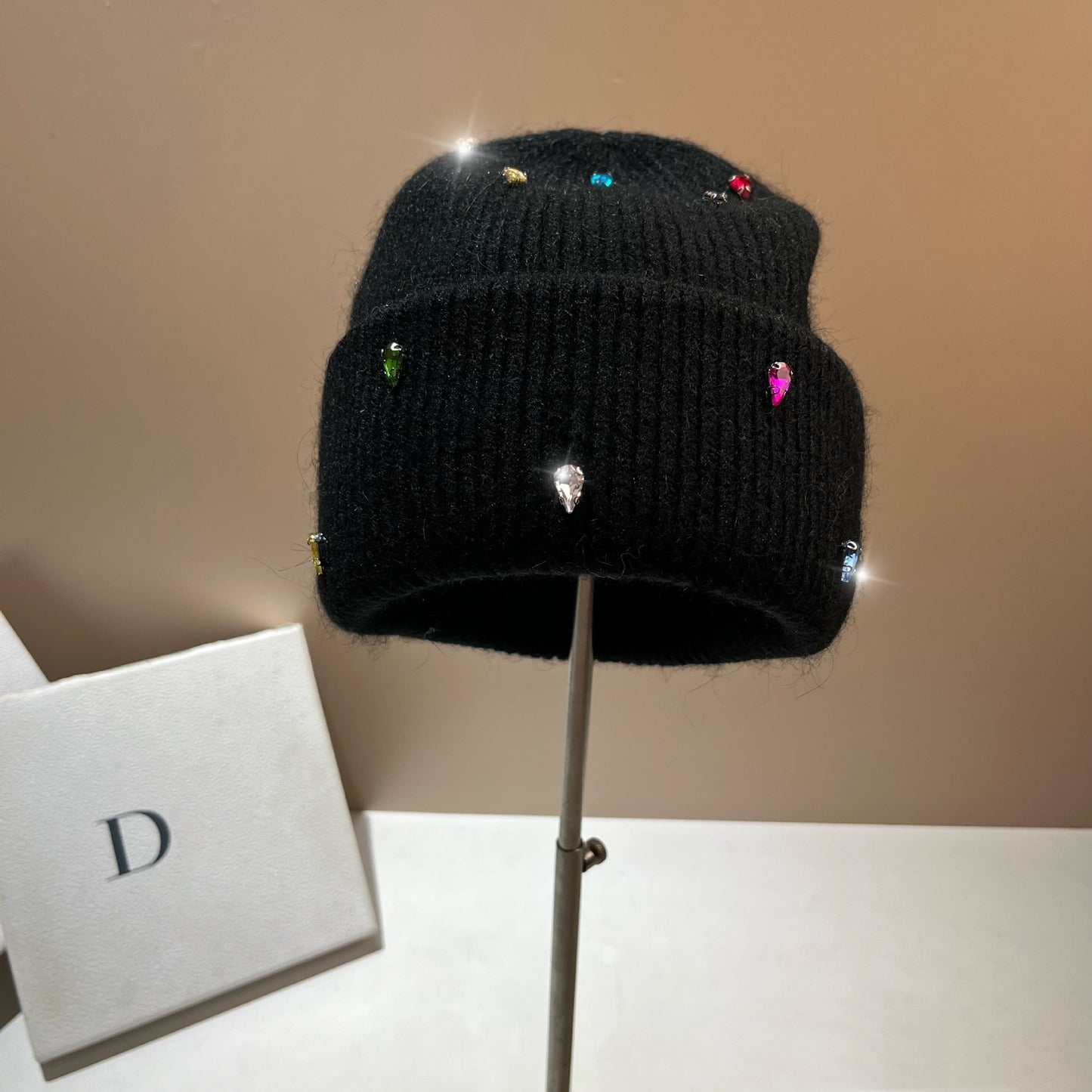 Color Diamond Light Luxury Winter Rabbit Hair Knitted Hat Personality Colorful