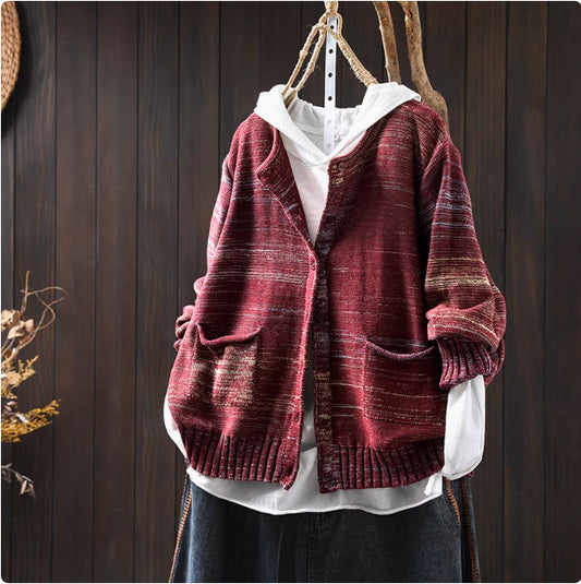 Colorful Thread Mixed Woven Cotton Knitted Cardigan