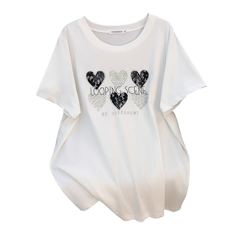 Round Neck New Plus-sized Plus Size Slimming Loose Mid-length Short Sleeve
