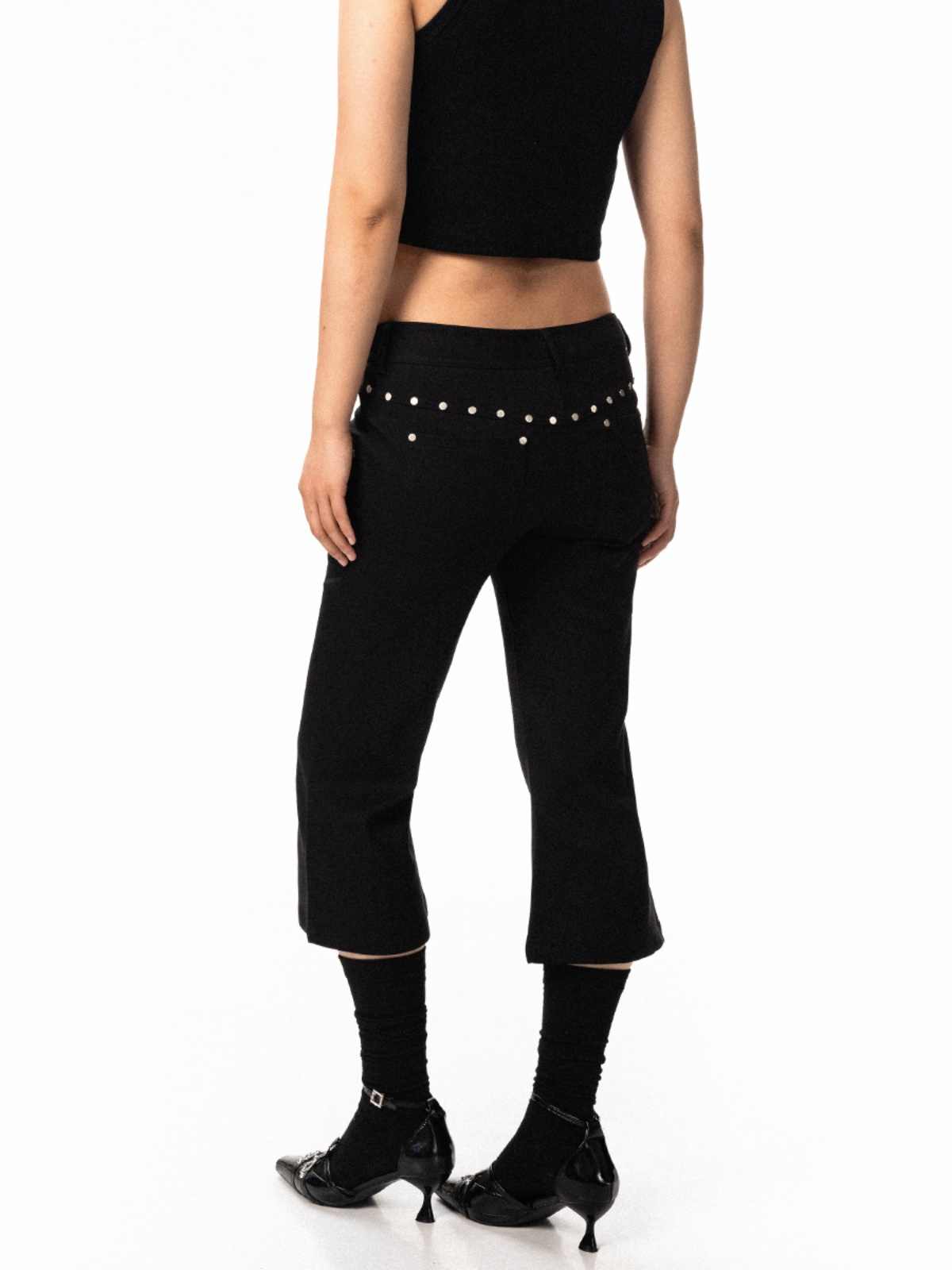 Women's Black Rivet Skinny Jeans Loose Straight Flare Pants