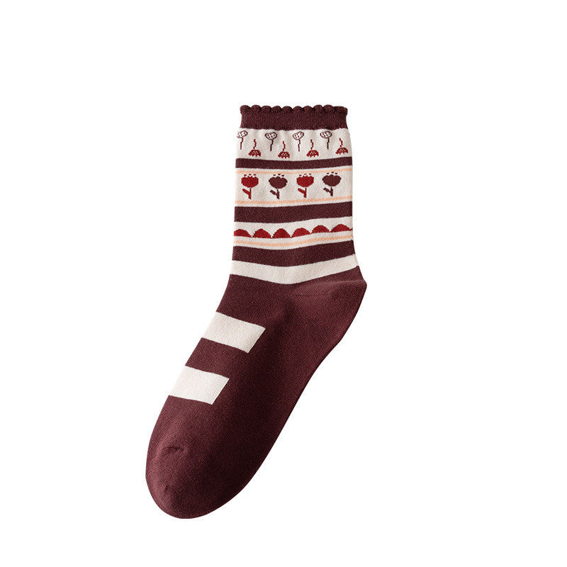 Female Fashion Vintage Lace Mid-calf Socks