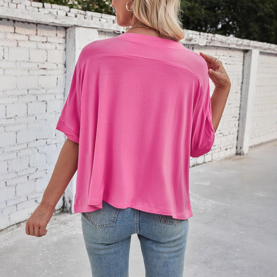 Women's Oversized Batwing Sleeve Twisted Short-sleeved T-shirt