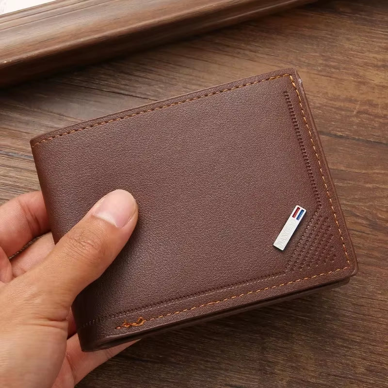 Men'S Leather Short Wallet Thin Wallet Foldable Minimalist Soft Leather Wallet