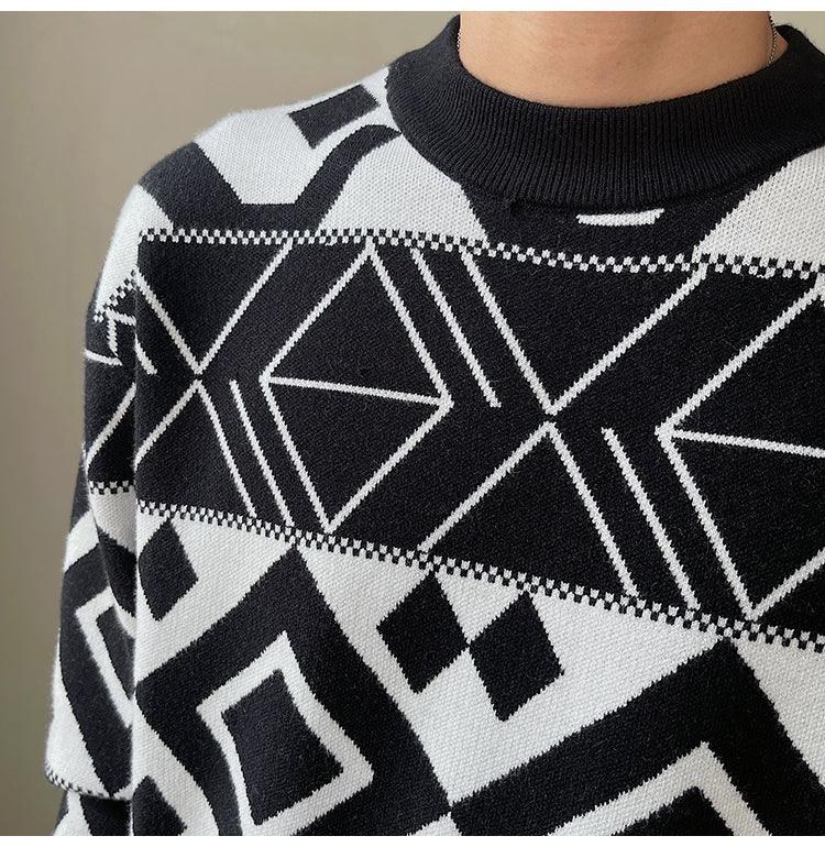 South Korea Light Ripening Wind Men's Geometric Jacquard Trend