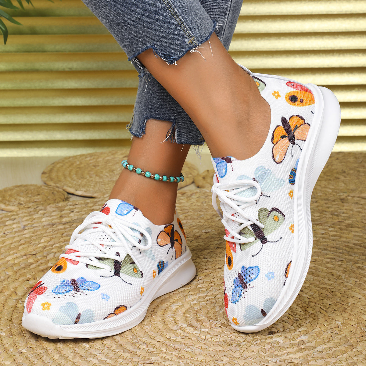 Plus Size Printed Lightweight Fly-knit Sneakers Women