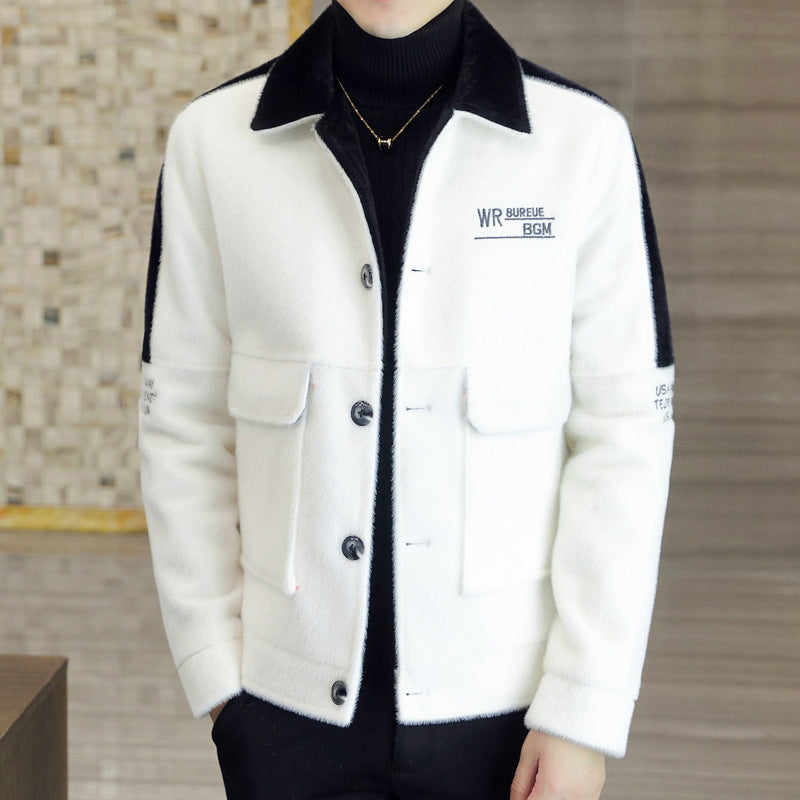 Coloured Embroidered Woolen Jacket With Fleece Thickened Coat
