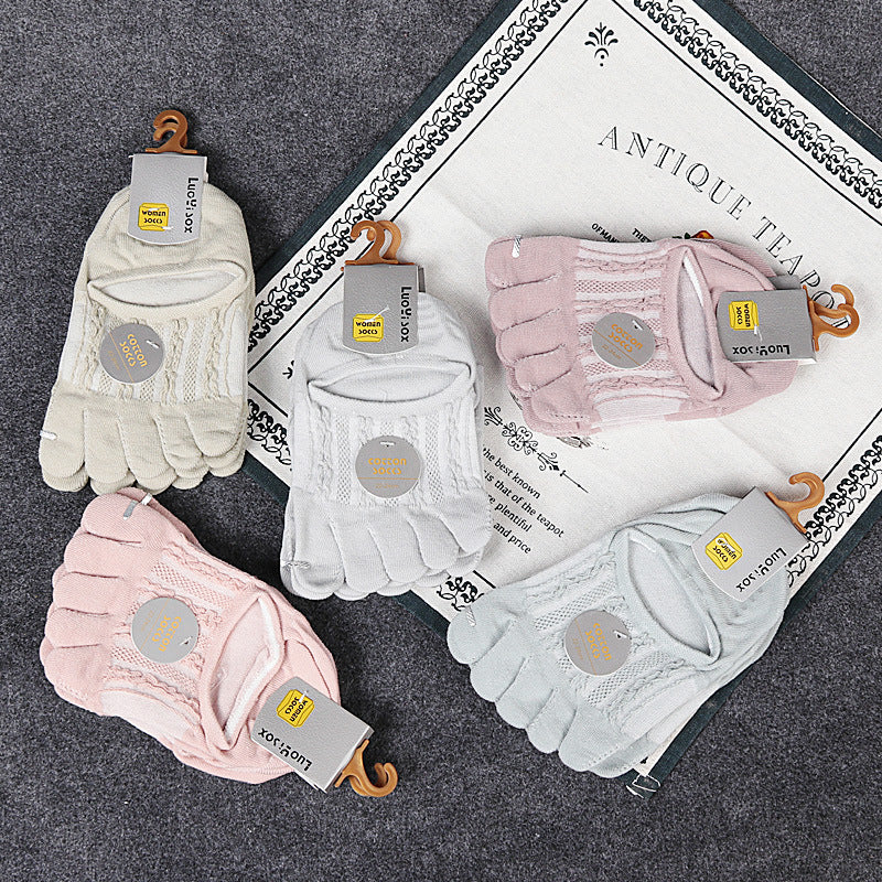 Ladies Pure Cotton Deodorant Socks Sweat Absorbing Invisible Five Finger Socks