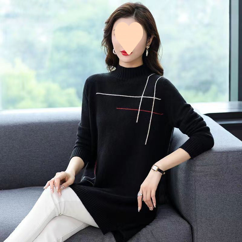 Half Turtleneck Western Style Mom Mid-length Sweater
