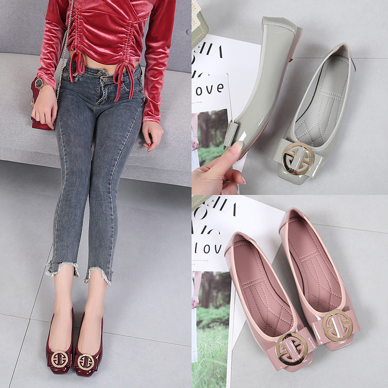 Women's Summer Korean Style Mom Square Toe Flats Plus Size Doug Shoes