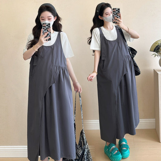Adjustable Irregular Vest Dress And Base T-Shirt Two-Piece Set