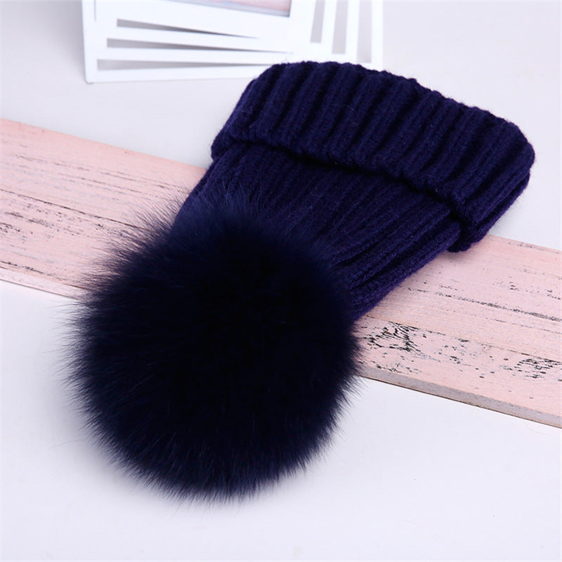 Oversized Warm Real Raccoon Fox Fur Ball Wool Hat