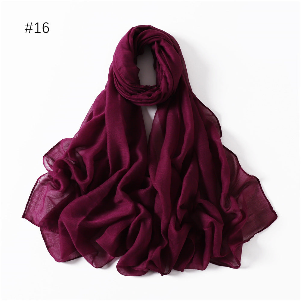 Classic Women's Pure Color Tulle Cotton And Linen Breathable Thin Scarf Silk