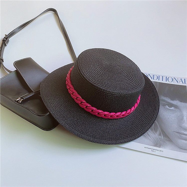 Straw Japanese Beach Sun Hat With Flat Top