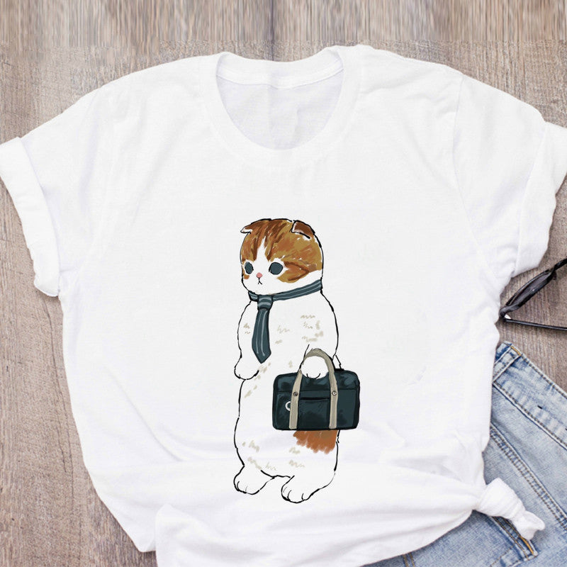 Personality Cute Cat Print Fashion Girlfriends Couple T-shirt