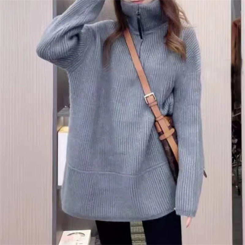 Pullover Thickened Stand Collar Sweater Coat For Women Loose Slimming