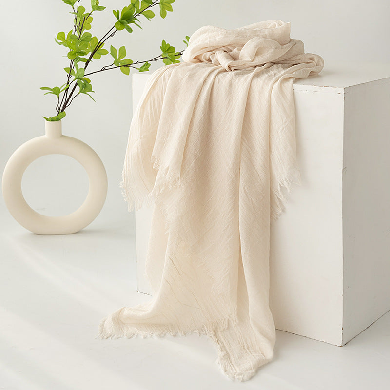 Strict Selection Summer Cotton And Linen Scarf Solid Color Simple Sun Protection