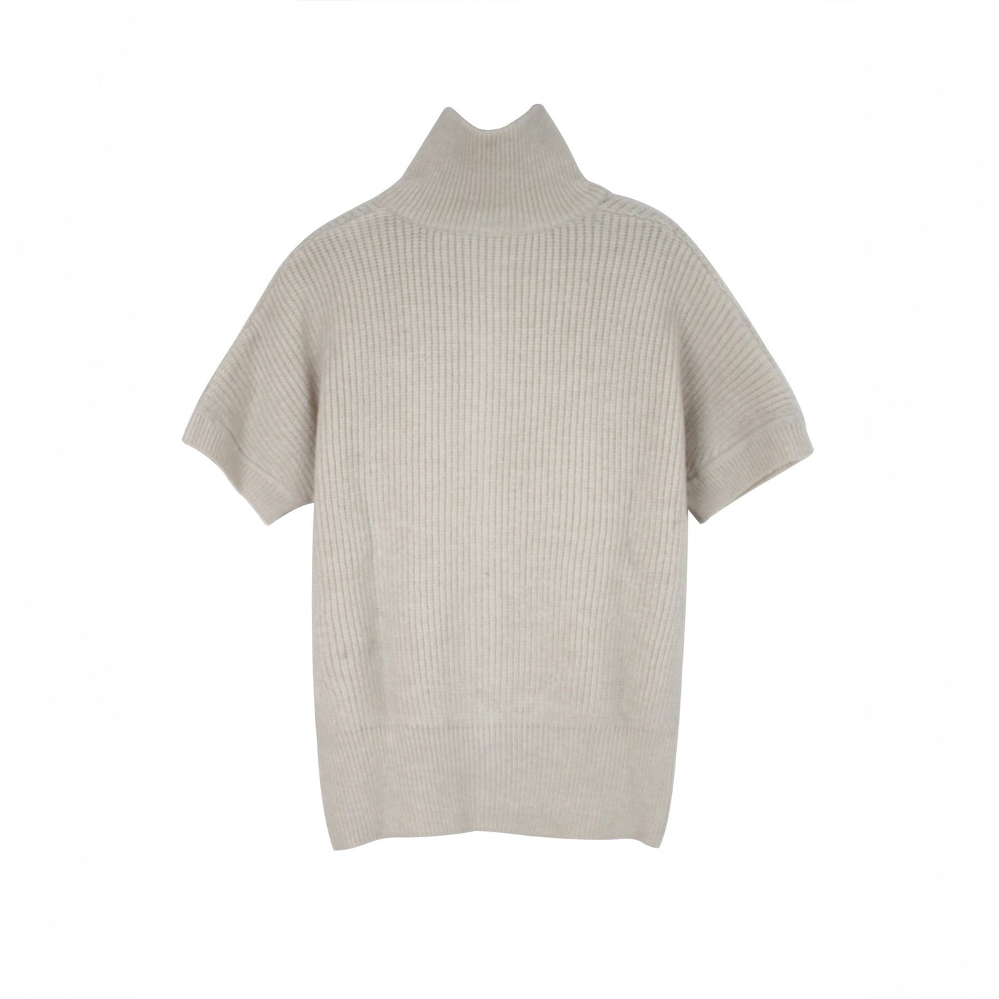 Strikket Cardigan Jakke Med Korte Ærmer Og Ribdetaljer Forårs/Sommerstil
