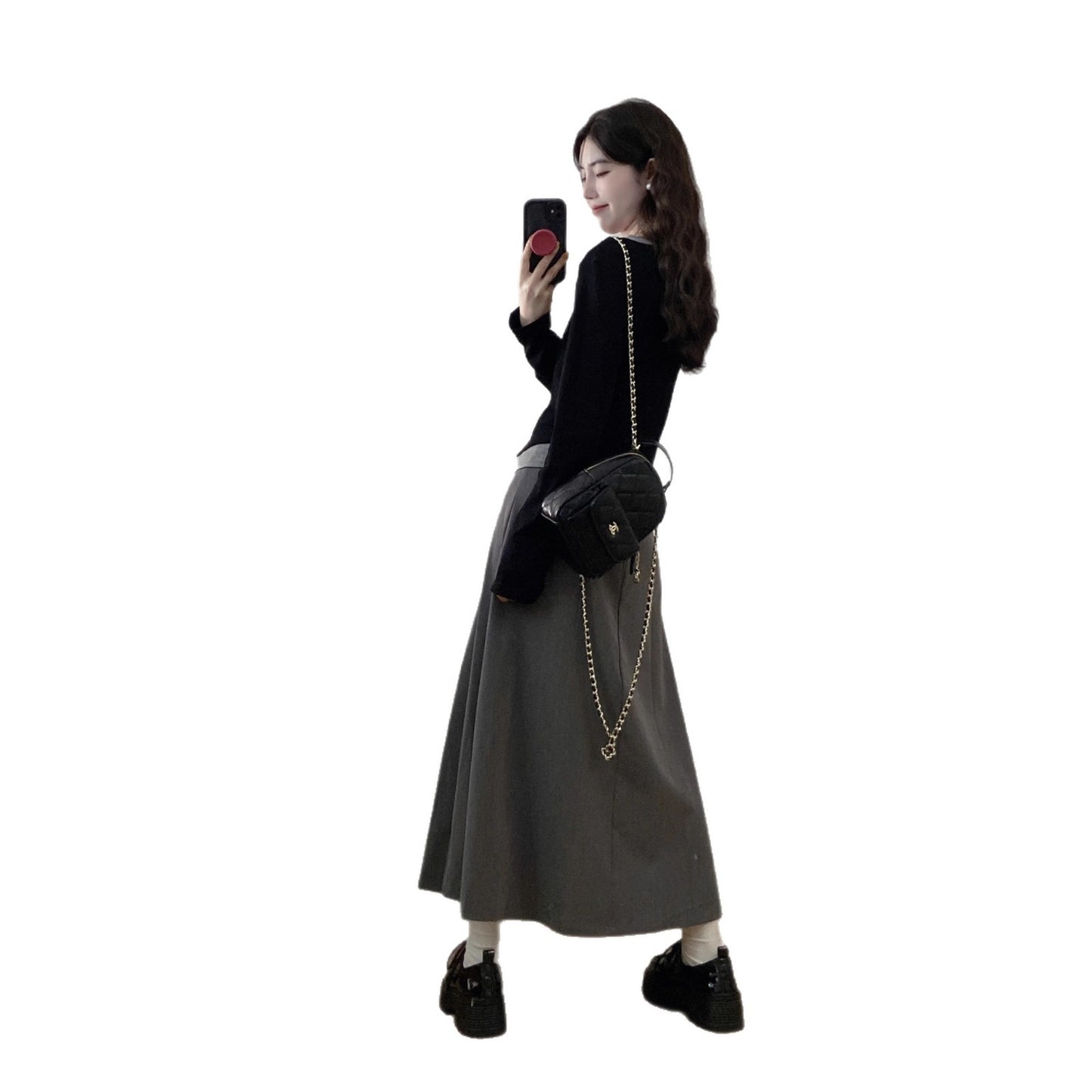 High-end Fake Two-piece Shirt Slimming Skirt Two-piece Set