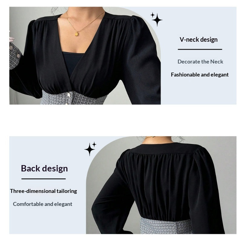 Knitted Tweed Halter V-neck Open-back Waist-cinching