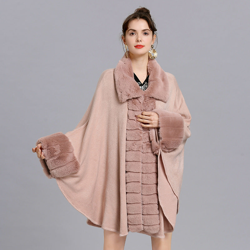 Oversized Loose Rex Rabbit Fur Collar Knitted Cardigan Jacket