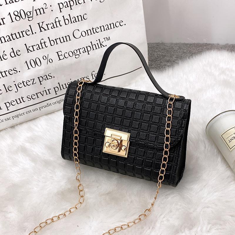 Women's Fashion Multi-grain Locking Chain Small Square Bag