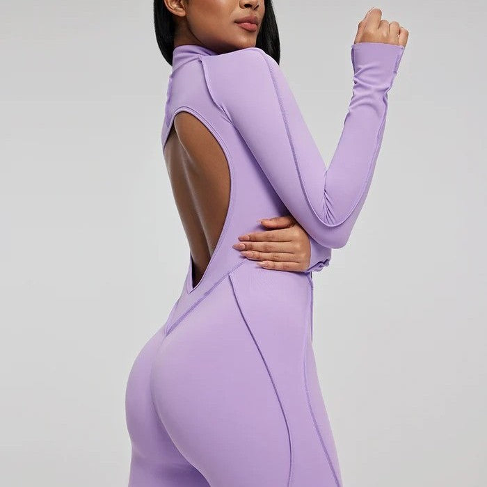 Women's Fashion Long Sleeve Zipper Slim Fit Jumpsuit